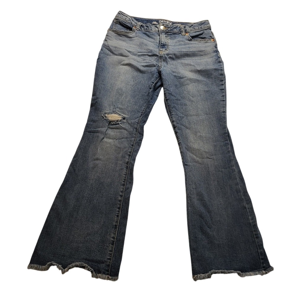 Cat & Jack Girls‎ Flare Super Stretch Blue Jeans Medium Wash Size 16 Distressed